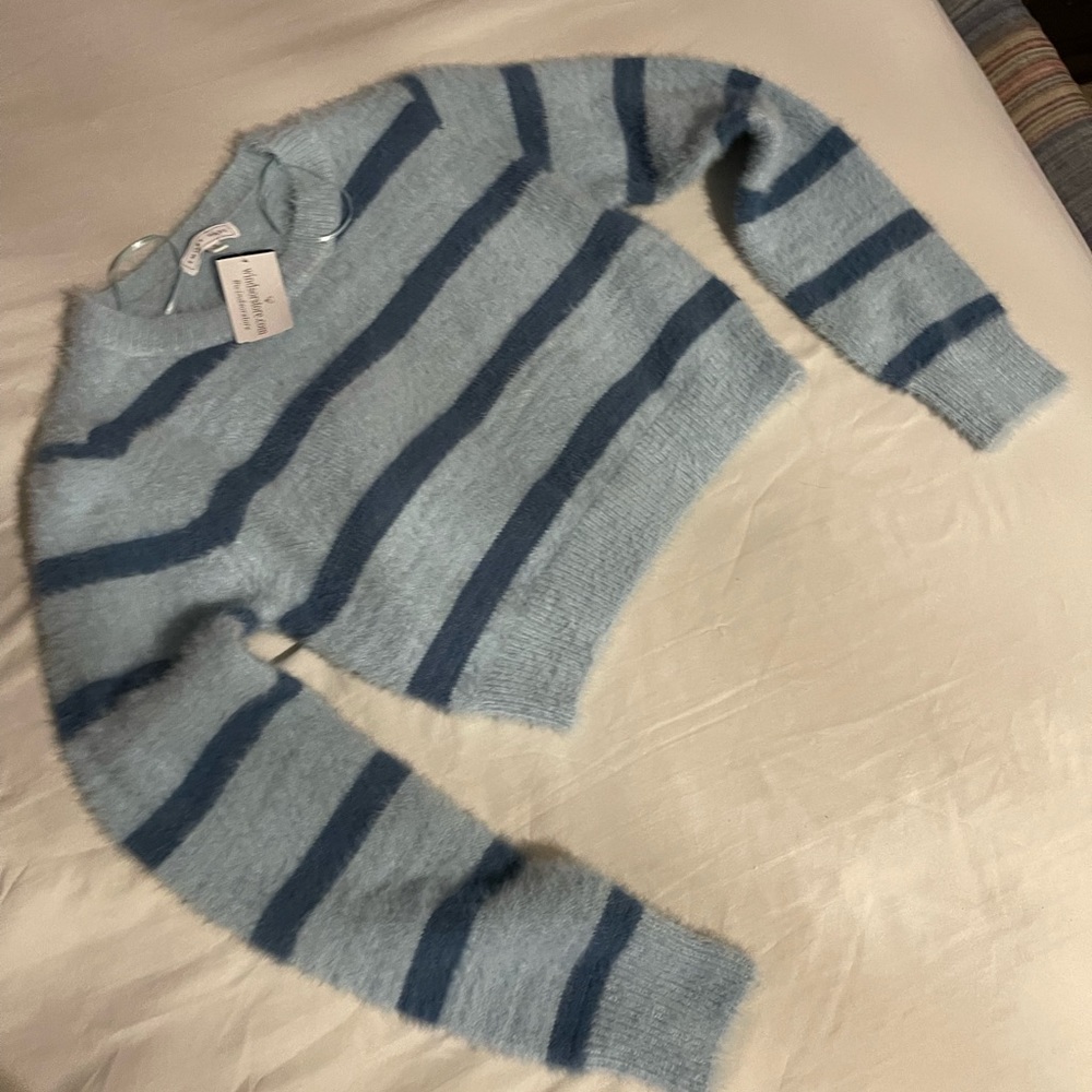 Windsor Fuzzy Baby blue crop top sweater Size Small 🦋